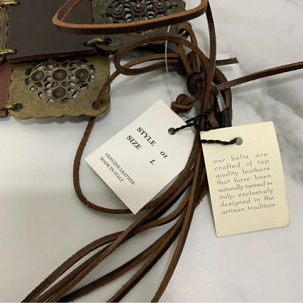 G. BOLLECINI Italy brown leather and metal belt